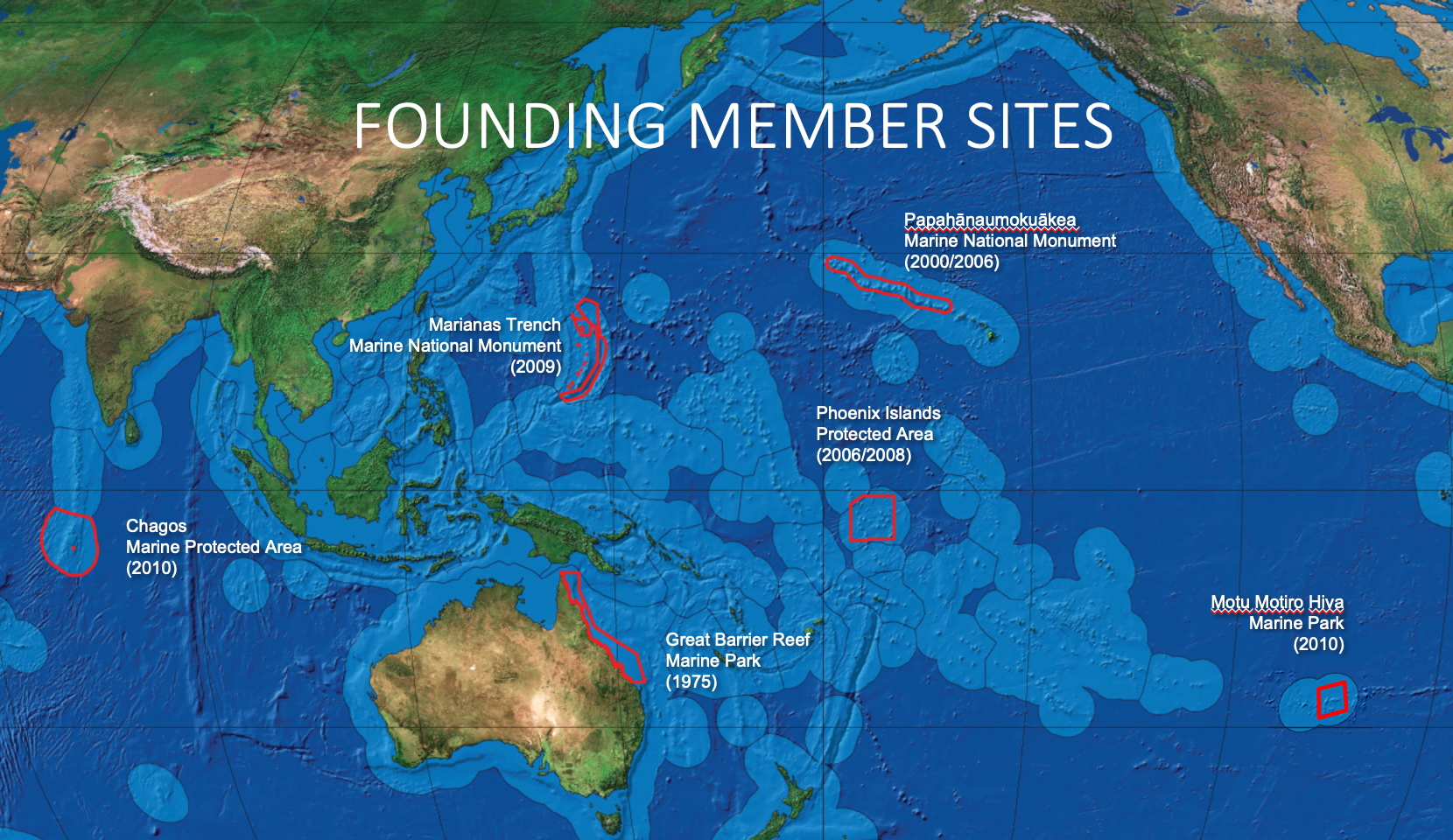 Map of Big Ocean’s six founding member sites in 2010.